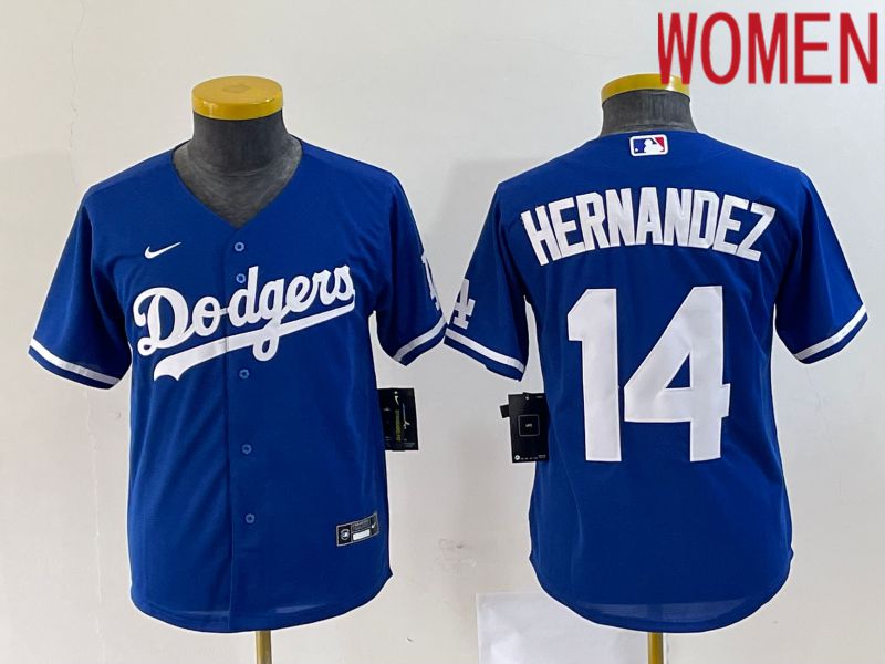 Women Los Angeles Dodgers 14 Hernandez Blue Nike Game 2023 MLB Jerseys